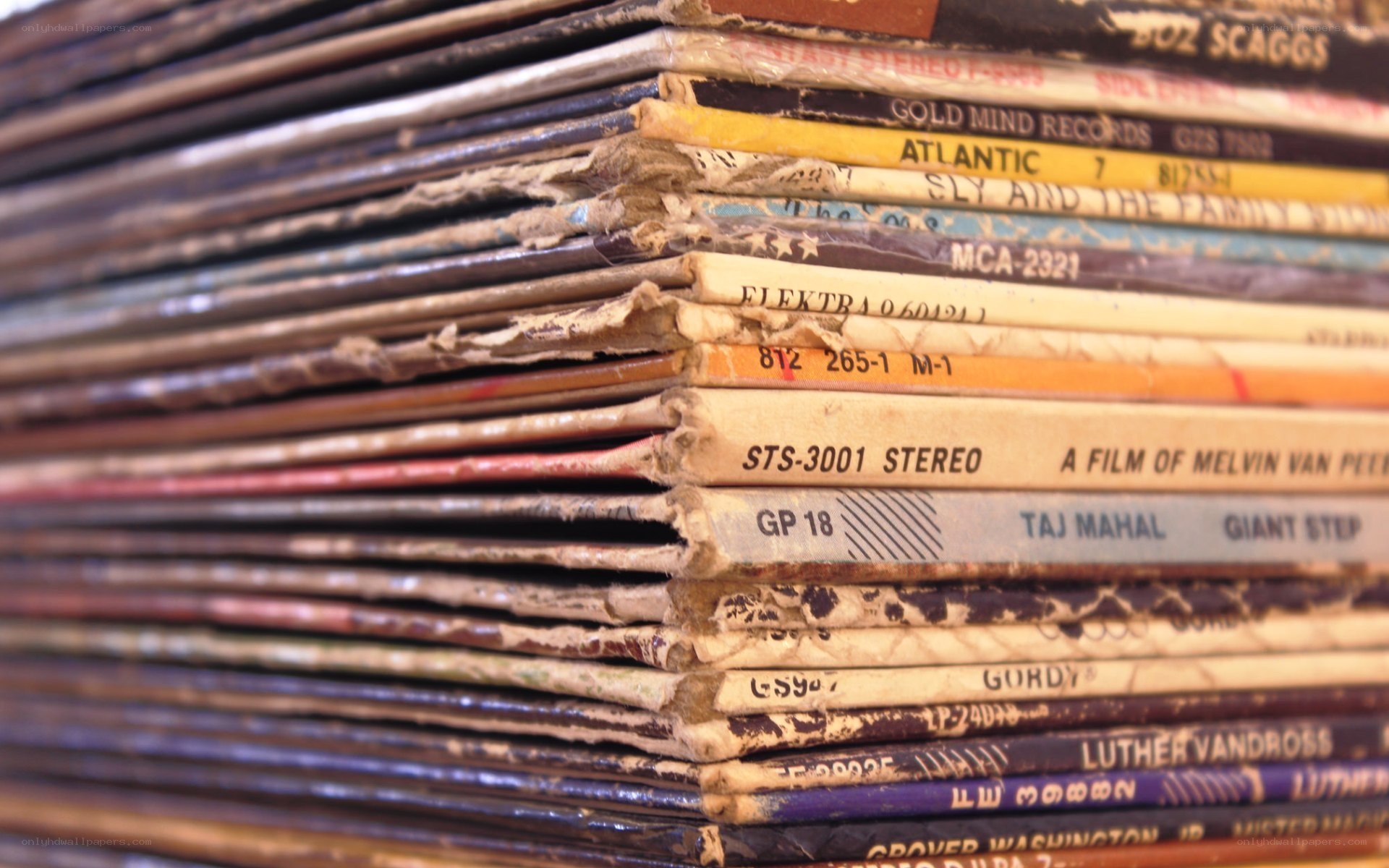 stack of old vinyl records