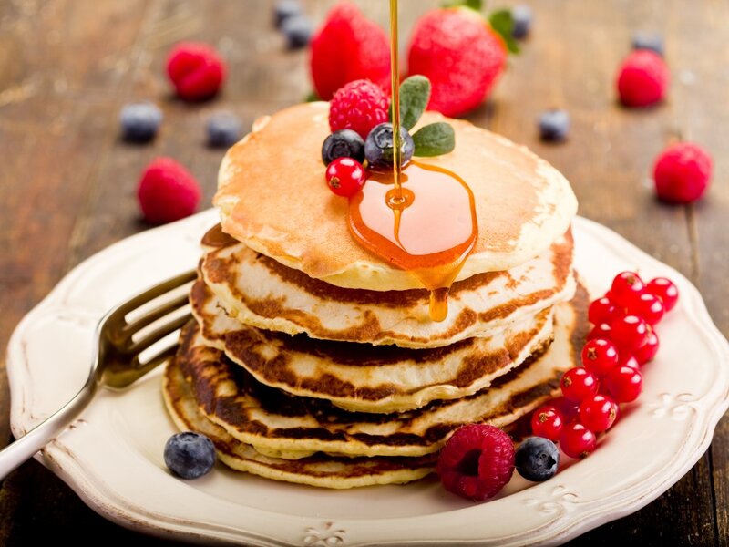 Stack of Pancakes — Brown, Appetizing, Morning, Photograph, Berries