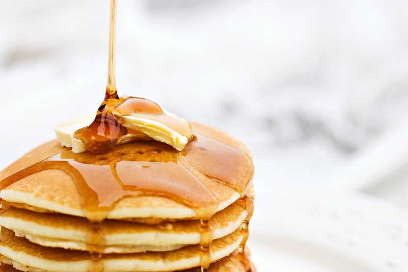 Stack of Pancakes — Brown, Appetizing, Morning, Photograph, Butter, Maple Syrup, Plate