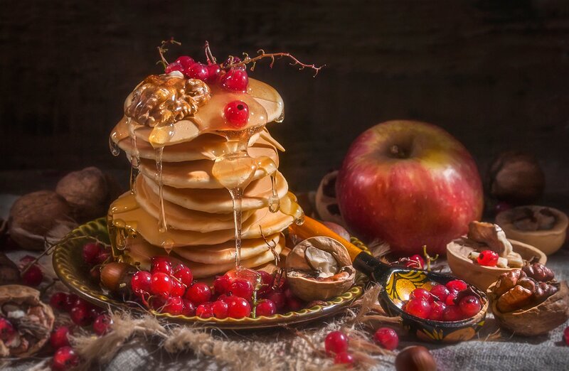 Stack of Pancakes — Brown, Dramatic, Photograph