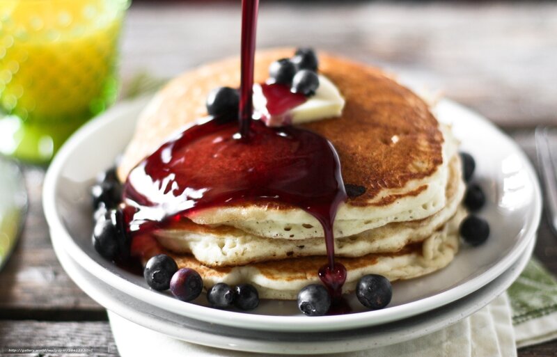 Stack of Pancakes — White, Appetizing, Morning, Photograph, Blueberries
