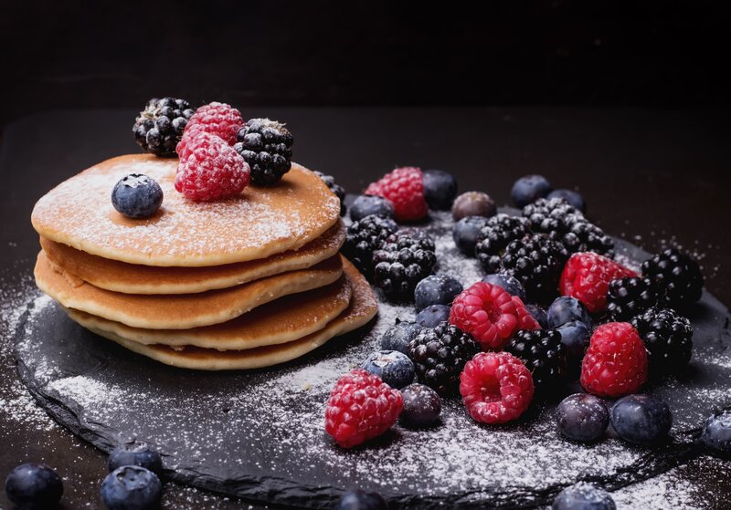 Stack of Pancakes with Berries — Black
