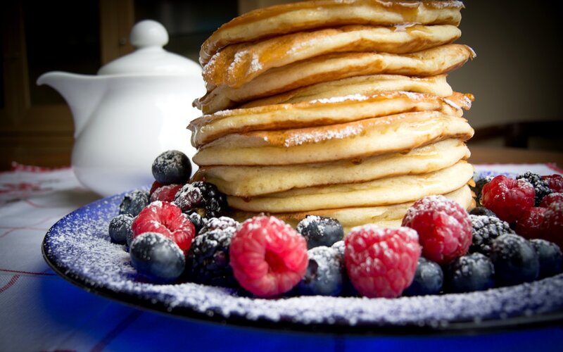 Stack of Pancakes with Berries — Blue
