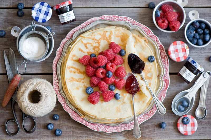 Stack of Pancakes with Berries — Brown