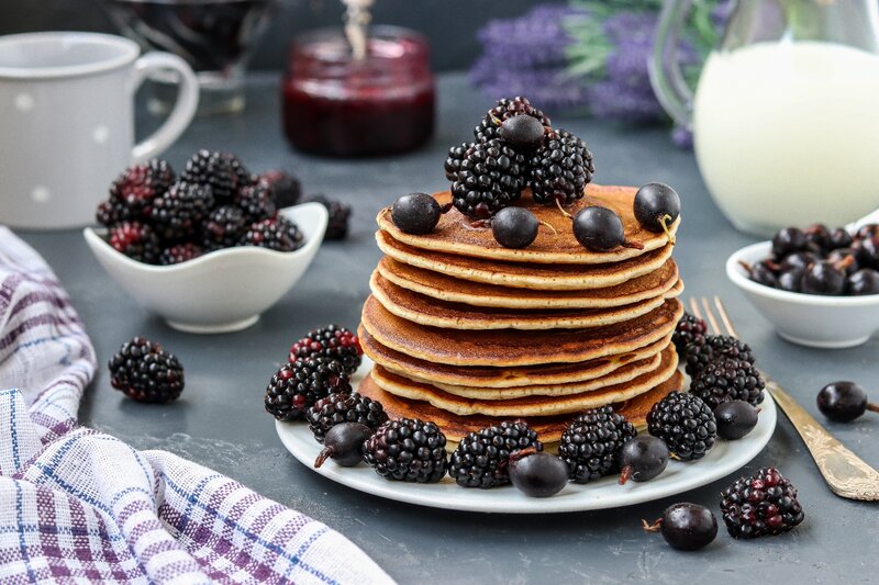 Stack of Pancakes with Berries — Gray