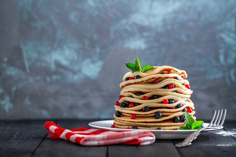 Stack of Pancakes with Berries — White, Calm