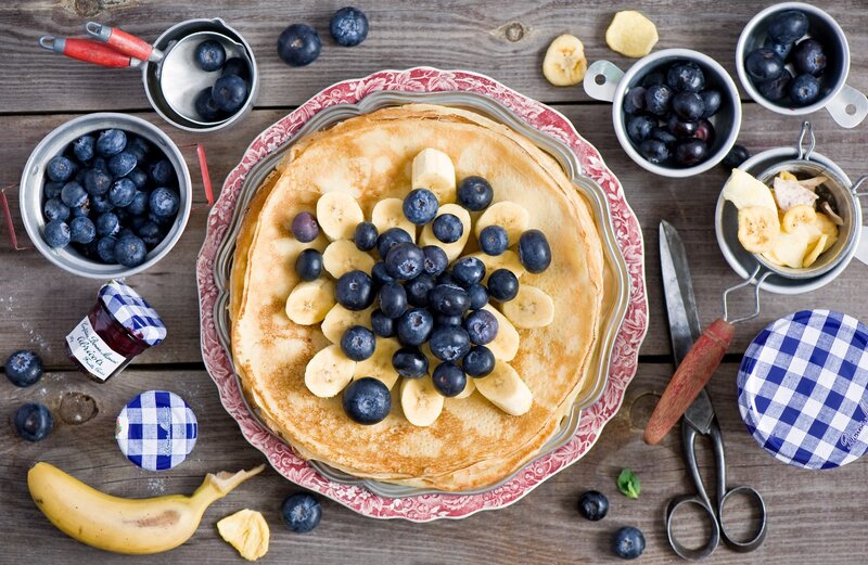Stack of Pancakes with Fruit — Brown
