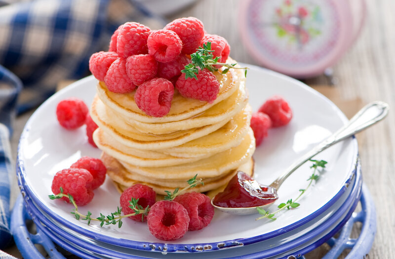 Stack of Pancakes with Raspberries