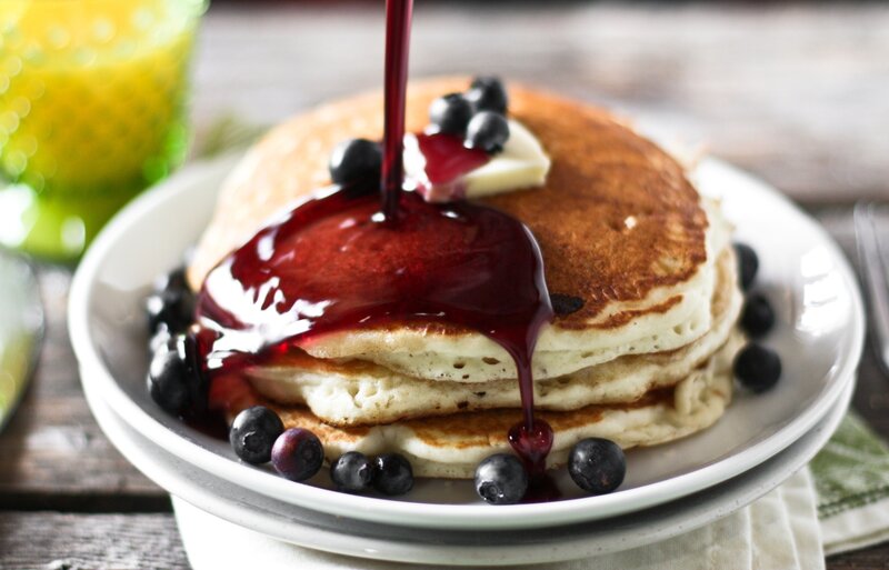 Stack of Pancakes with Syrup — White, Appetizing