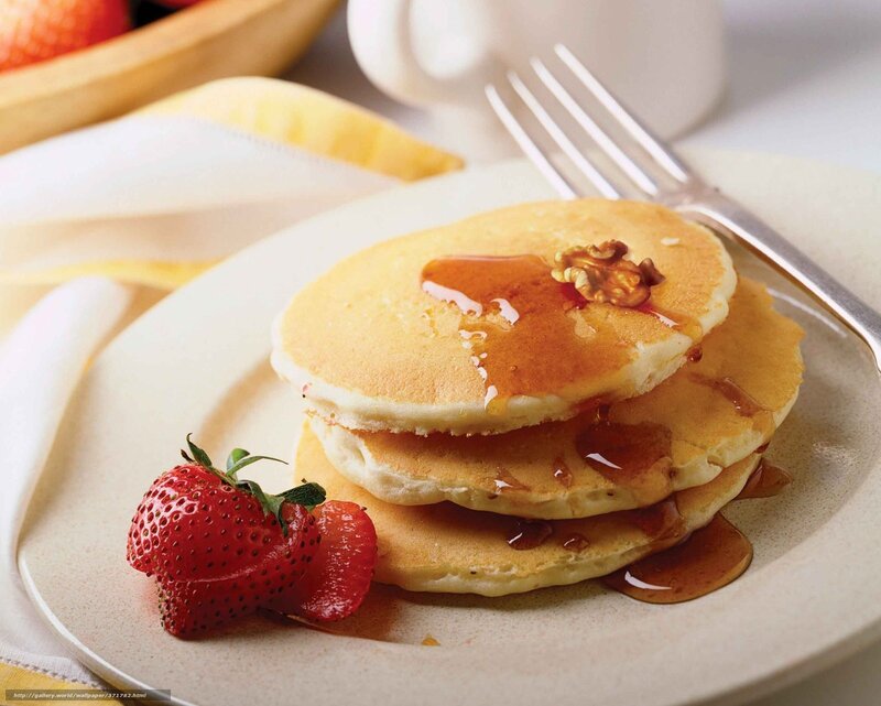 Stack of Pancakes — Yellow, Appetizing, Morning, Photograph, Strawberry, Syrup