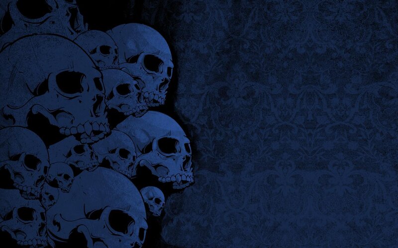 Stack of Skulls — Blue, Dark, Digital Art