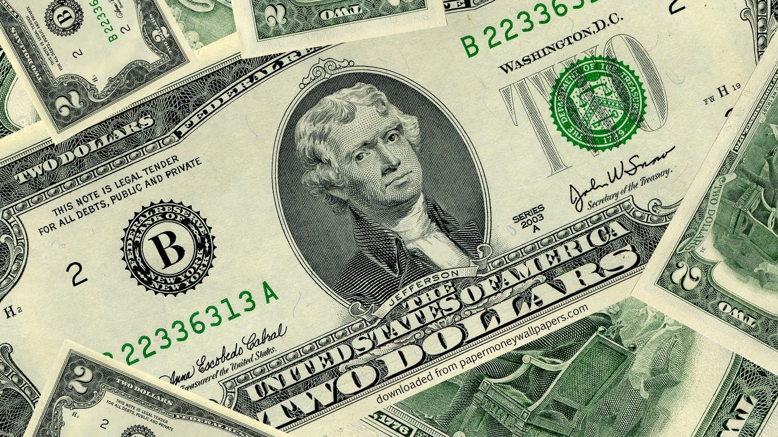 stack of two-dollar bills
