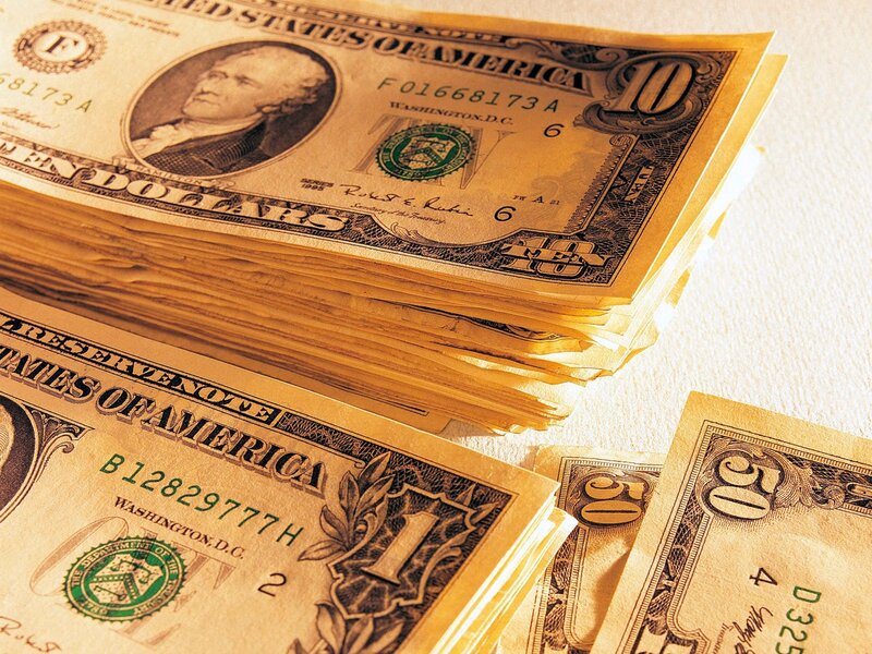 Stack of US Banknotes — Yellow, Neutral