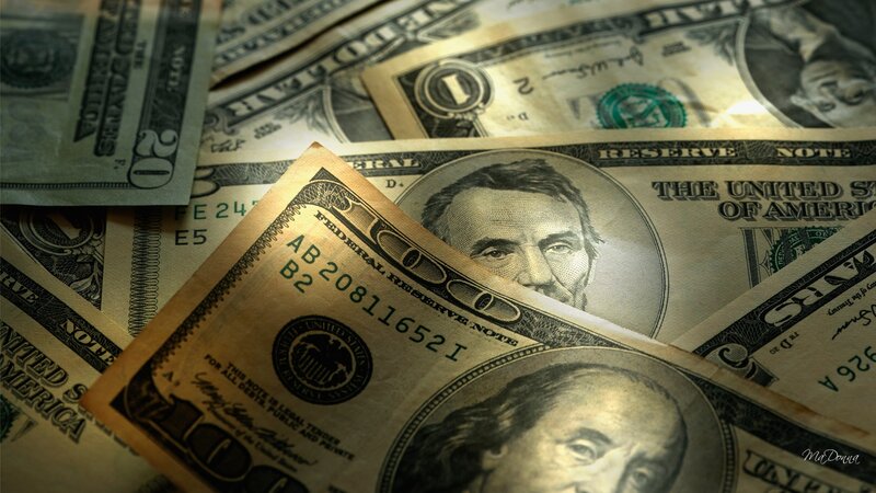 Stack of US Dollar Bills — Green, Dramatic