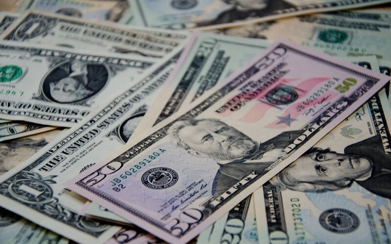 Stack of US Dollar Bills — Green, Neutral, Photograph