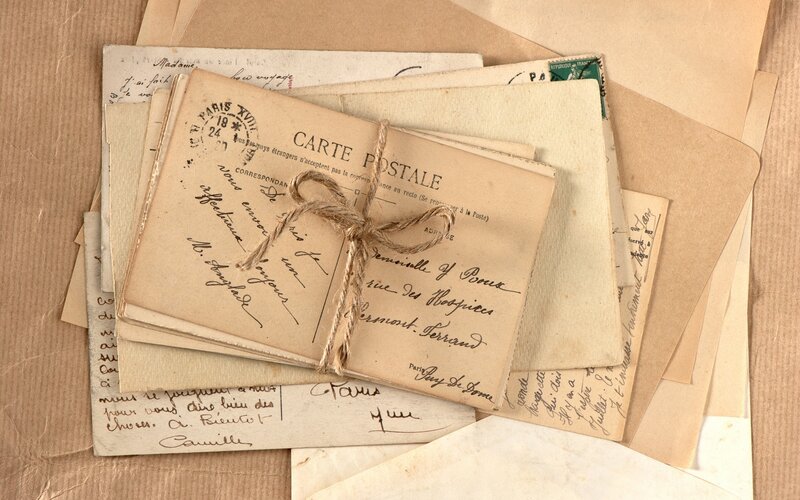 Stack of Vintage Postcards — Brown, Nostalgic, Photograph