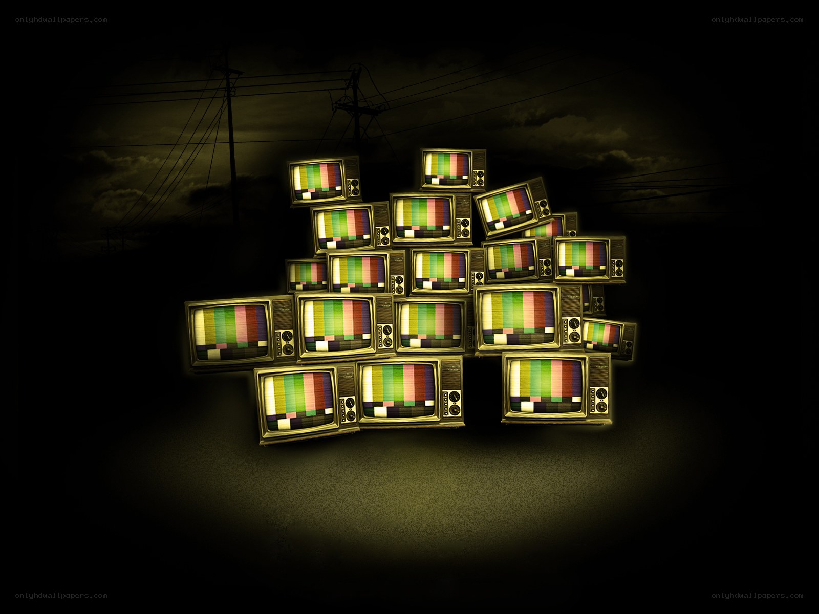 stack of vintage TVs with test patterns