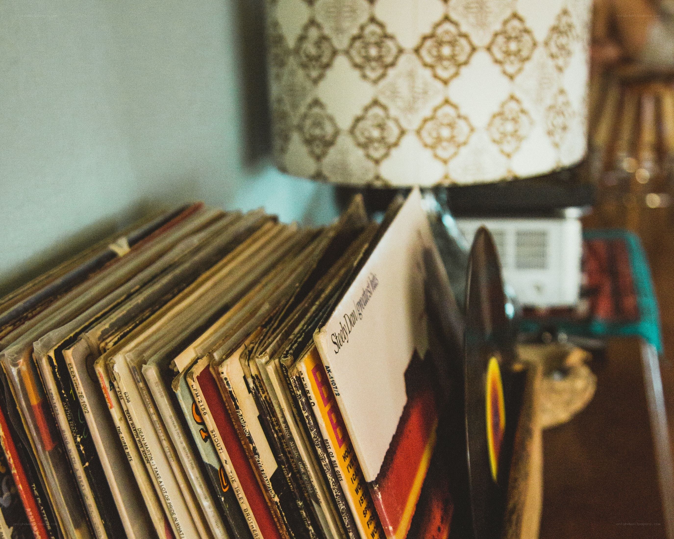 stack of vinyl records