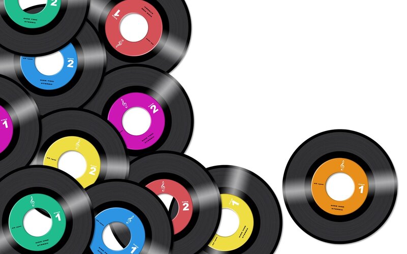 Stack of Vinyl Records — Black, Neutral, Vector Art