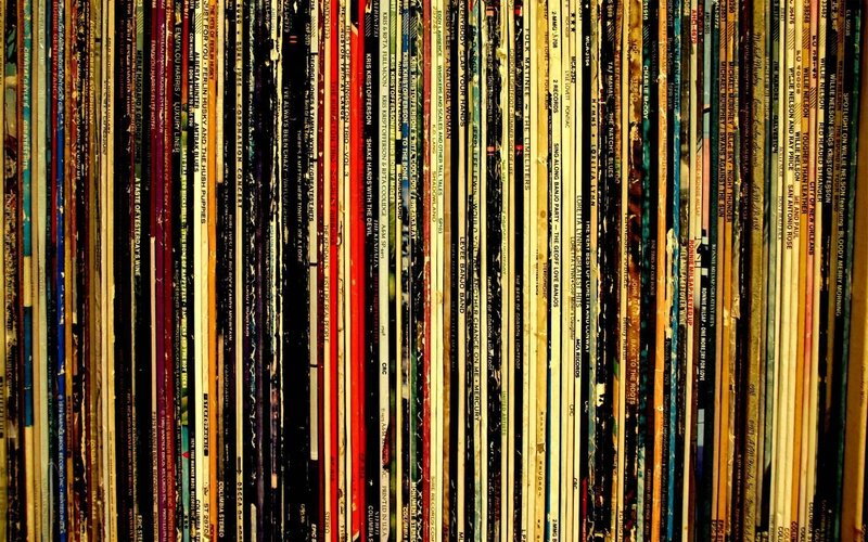 Stack of Vinyl Records — Black, Organized