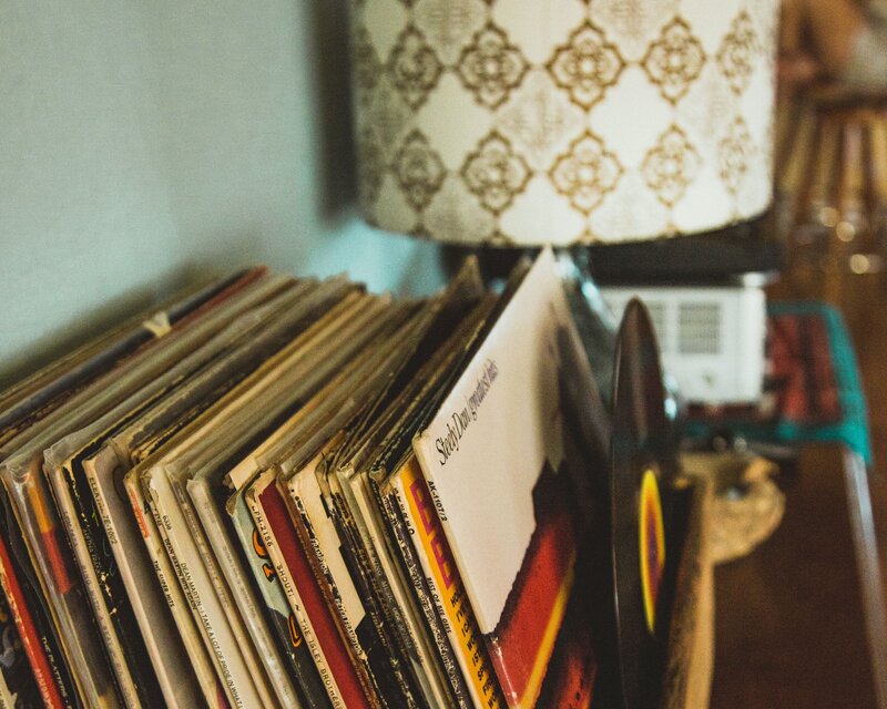 Stack of Vinyl Records — Brown, Cozy