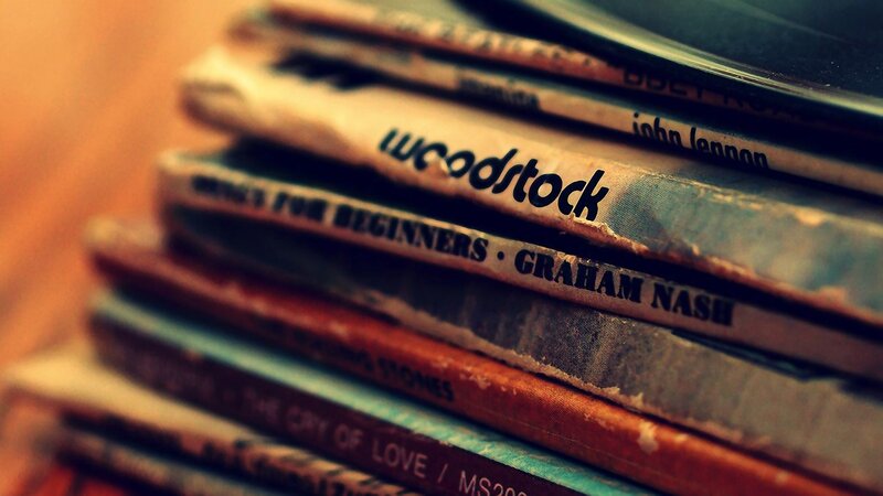 Stack of Vinyl Records — Brown, Nostalgic, Photograph