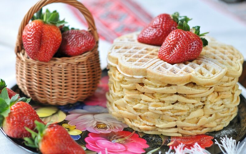 Stack of Waffles with Strawberries