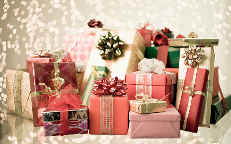 Stack of Wrapped Gifts — Red