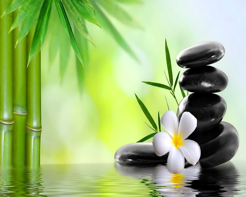 Stacked Black Stones — Green, Serene, Photograph