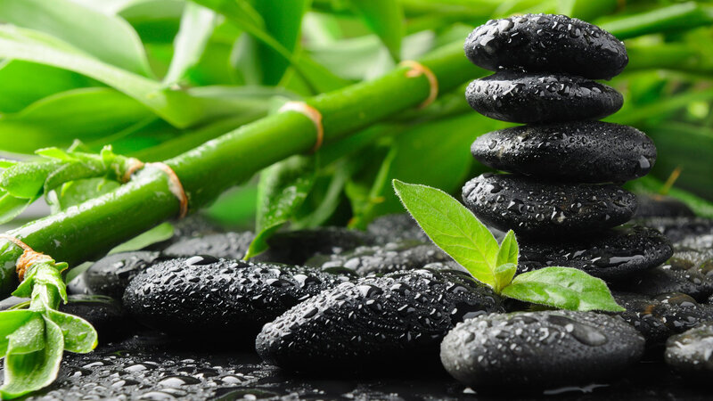 Stacked Black Stones — Serene, Photograph, Bamboo
