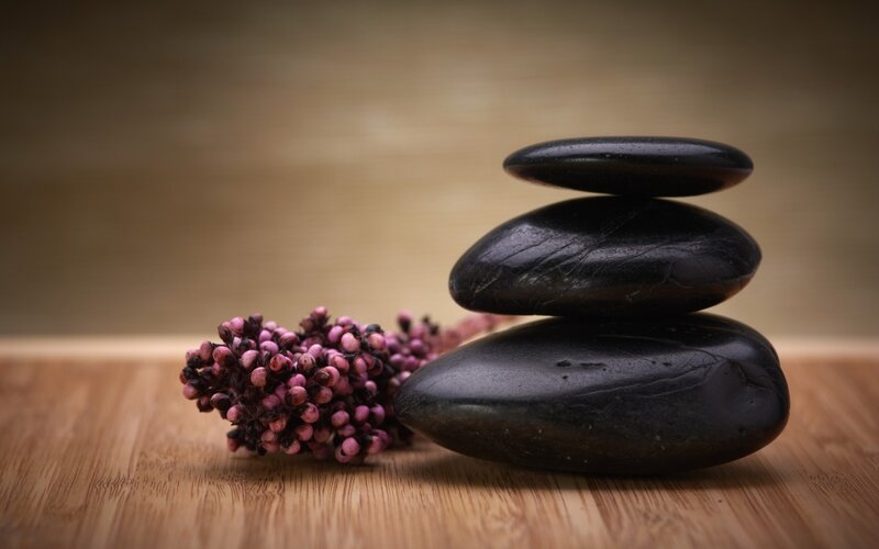 Stacked Black Stones — Serene, Photograph, Flowers, Wood