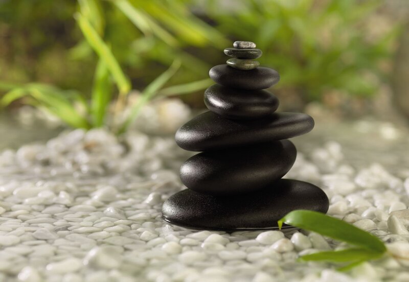Stacked Black Stones — Serene, Photograph, White Pebbles