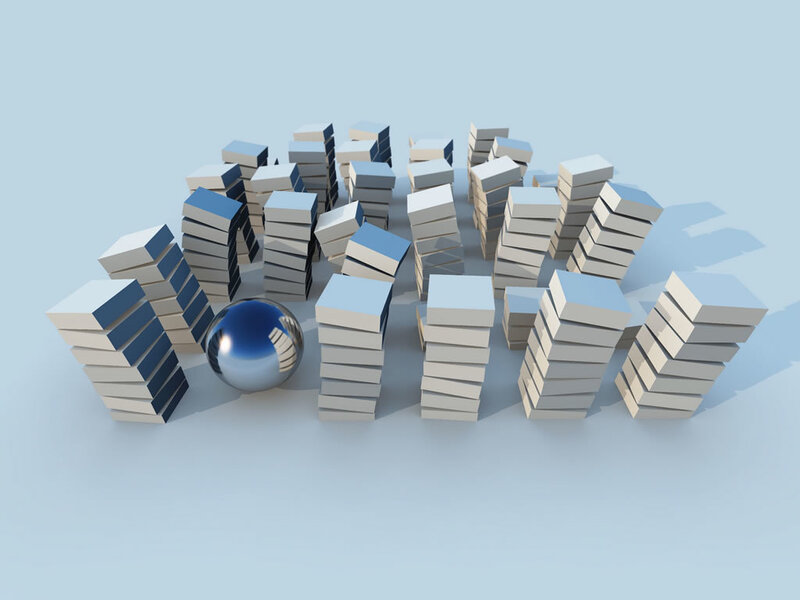 stacked blocks and a sphere