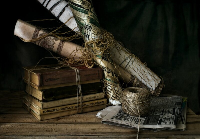 Stacked Books and Scrolls
