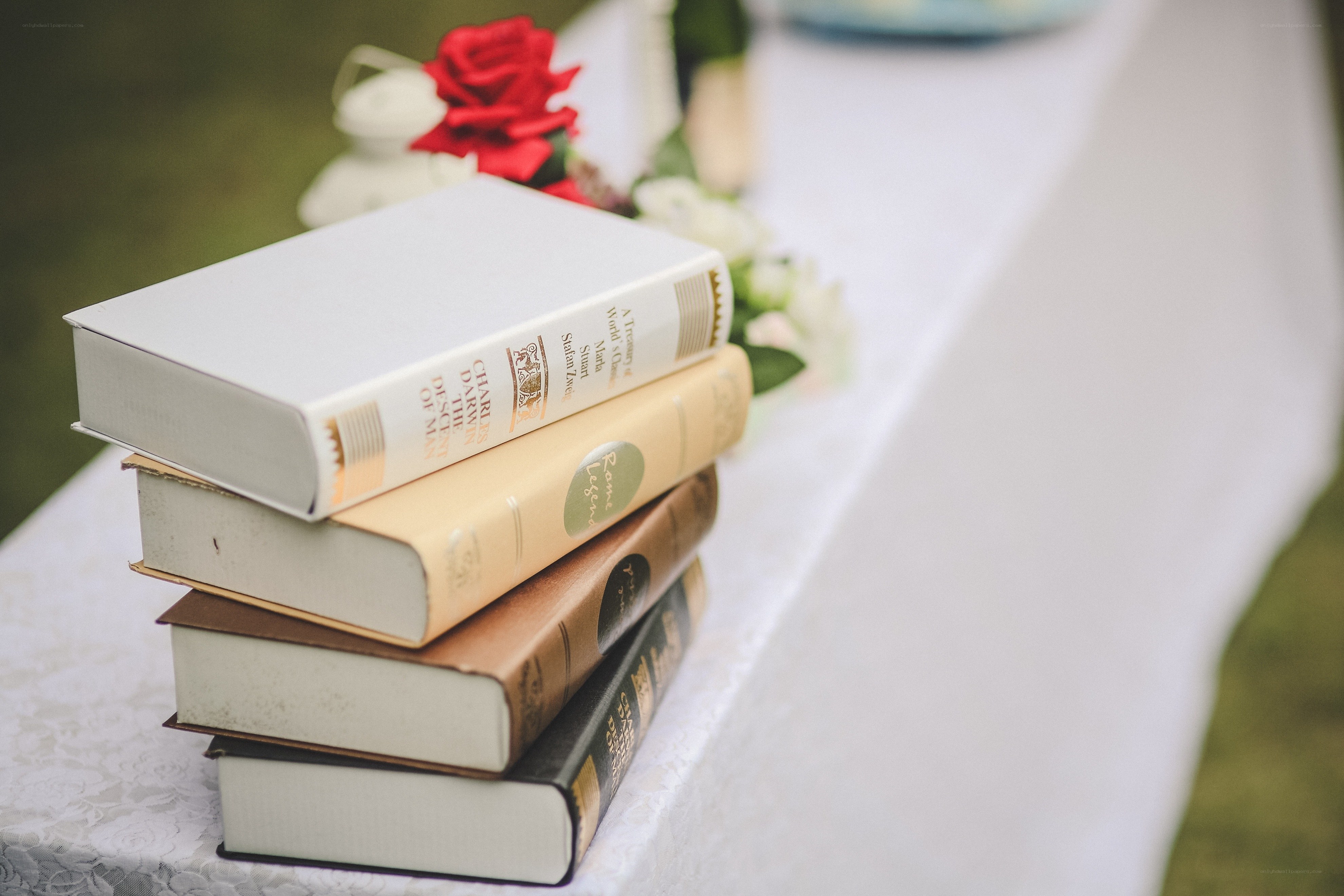 stacked books on table