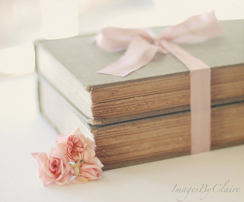 Stacked Books with Flowers