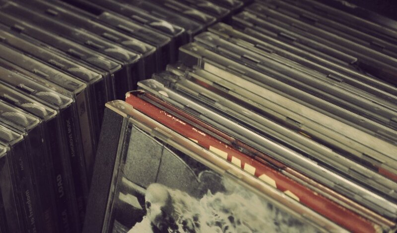 stacked cd cases