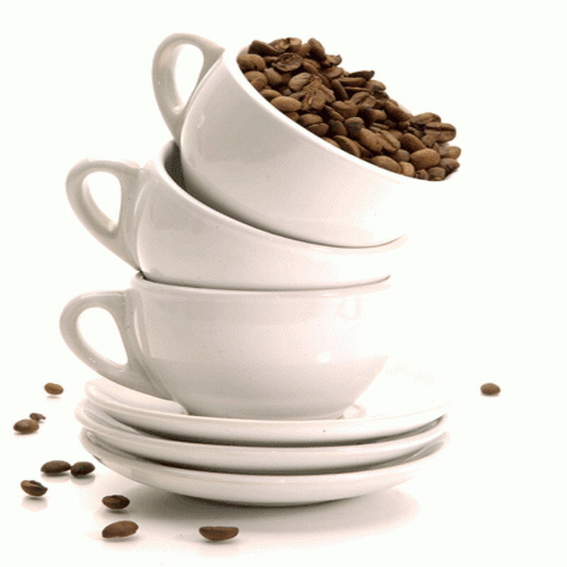 stacked coffee cups with beans