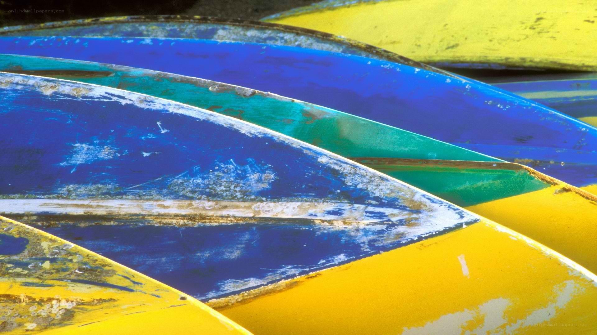 stacked colorful boats