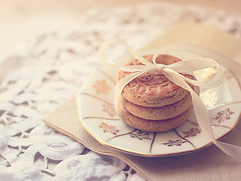 Stacked Cookies on Plate — White