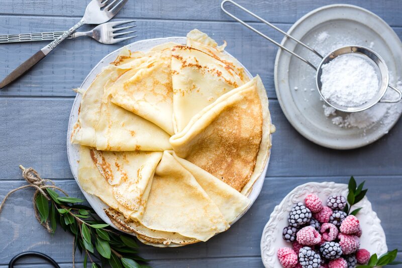 Stacked Crepes on Plate — Blue