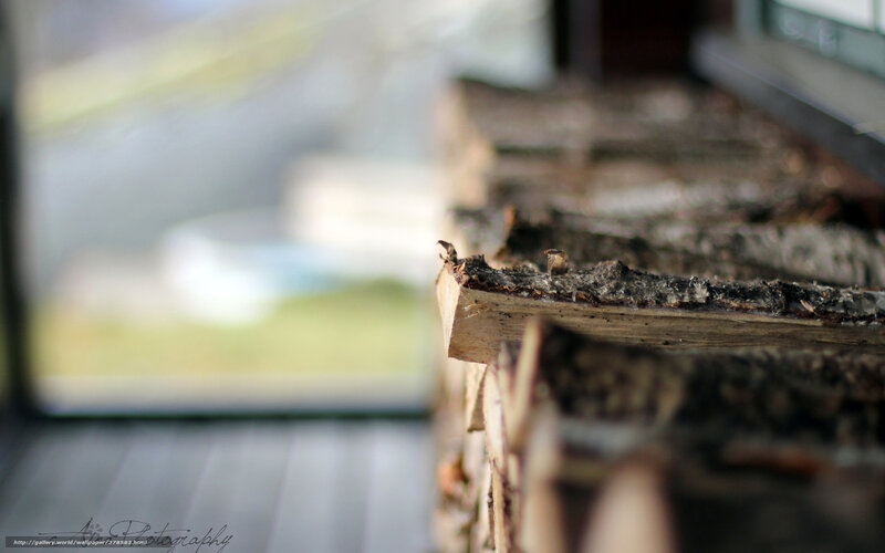 stacked firewood by window