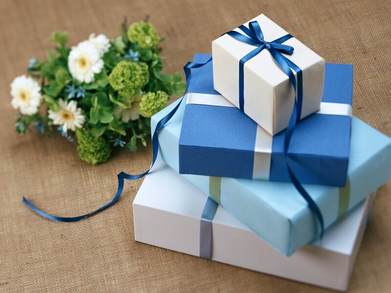 Stacked Gift Boxes — Blue, Calm, Photograph