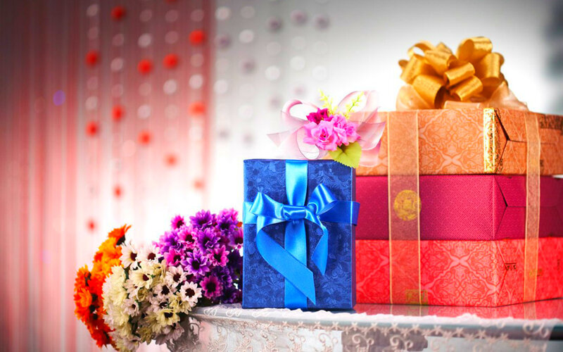 Stacked Gift Boxes — Blue, Festive, Photograph