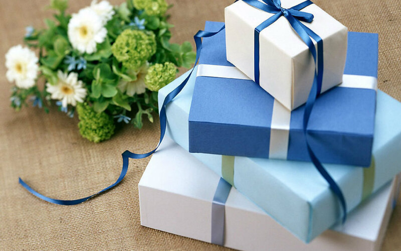 Stacked Gift Boxes — Blue, Festive