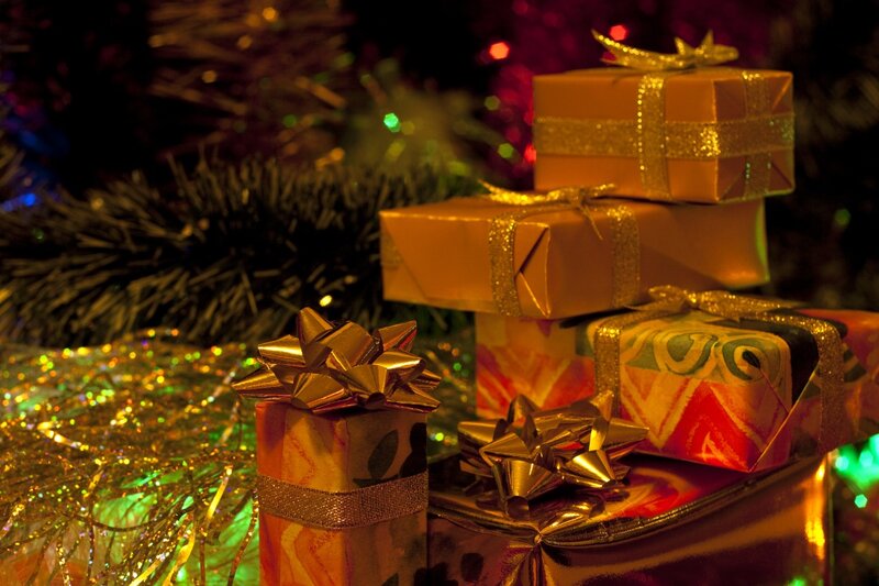 Stacked Gift Boxes — Gold, Festive
