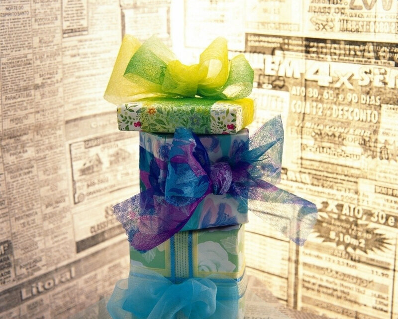 Stacked Gift Boxes — Green, Festive, Photograph