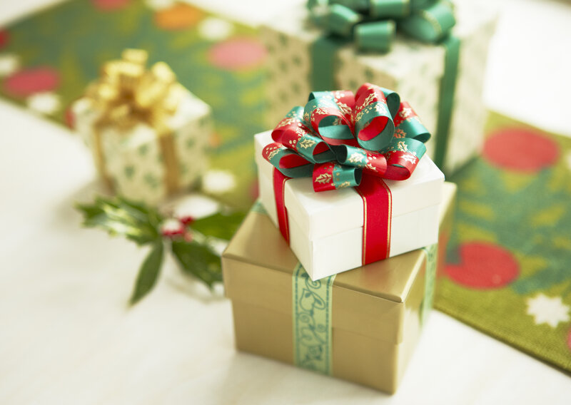 Stacked Gift Boxes — Green, Festive