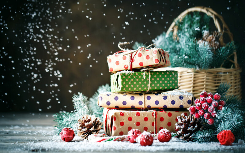 Stacked Gift Boxes — Green, Festive, Winter, Photograph