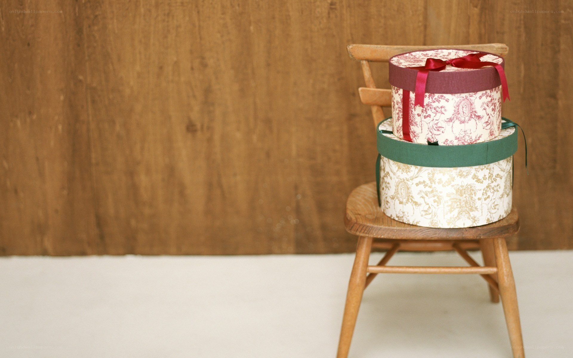 Stacked gift boxes on a chair